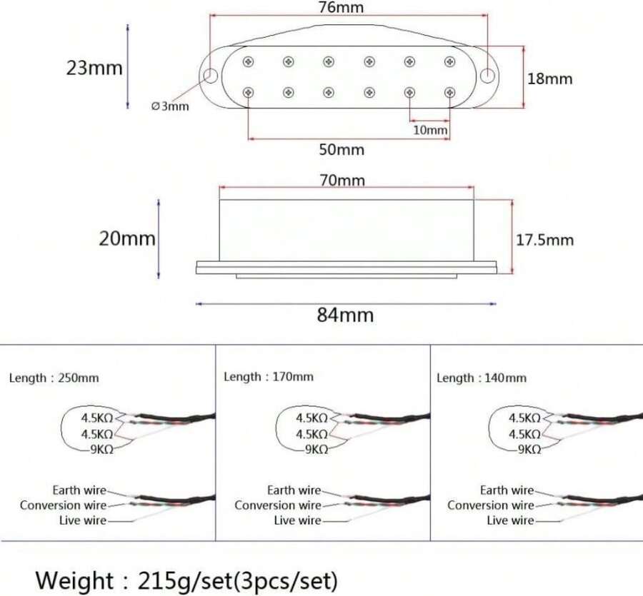 Alnicov 3PCS Guitar Mini Humbucker Pickups,Neck Middle Bridge SSS Pickups Set For Strat ST Style Guitar Accessory Parts,Black - trắng - Xem 1