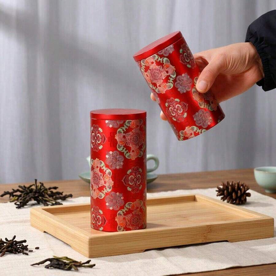 1pc Spiral Tea Canister, Classic Chinese Style Storage Jar, Airtight Moisture-Proof Seal, Crane & Lotus Pattern, Suitable For Daily Storage And Gift Giving - Multicolor - View 1