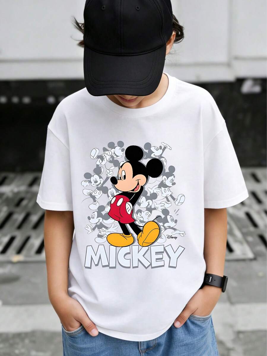 Official Disney Mickey Mouse Short Sleeve Tee For Kids 2-14 | Unisex Fit | Playful Character Design | Everyday Comfort | Express Delivery - trắng - Xem 1