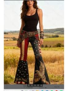 Digital Print Women's Trousers With Colorful Floral Pattern Imitation Jeans - ADFGRVV4 - 查看 7