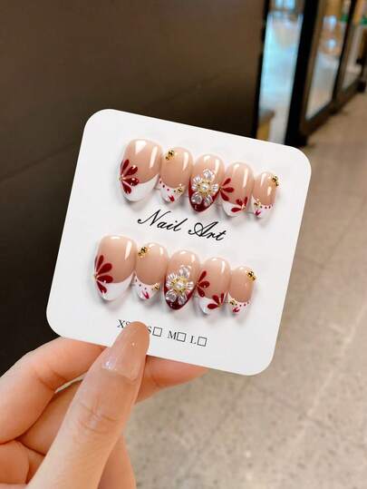 YINZIJIA Short Almond Shaped Nail Art, Enhancing Your Elegant, 10 Pieces, 100% Short Almond Shaped Pure Handmade Nail Pressing Set, Elegant And Sexy Style, Sweet Girl Nail Art, Almond Shaped, Whitening Nail Pressing, Pure Handmade Reusable Acrylic Nail Pressing Fake Nail, 1 Mini Nail File And 1 Self-Adhesive Label Press On Nails