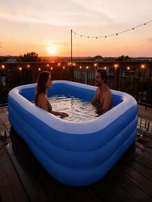 Large Inflatable Swimming Pool, Ocean Design, Cute & Durable PVC Material, Foldable & Portable, Suitable For Family Garden Parties And Backyard Entertainment, Patio Decor Pool, Colorful - Blue and White - View 11