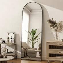 BEAUTYPEAK 58 X 18 Inch Full Length Mirror Arched Floor Mirror With Stand Full Body Mirror Black Aluminum Alloy Frame Shatterproof Glass HD Reflection Detachable Stand Wall Mountable Freestanding Leaning For Bedroom Living Room Entryway - 黑色 - 查看 2