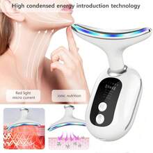 400mAh Electric Neck & Face Lifting Massager, EMS Neck & Face Beauty Device, LED Photon Skin Rejuvenation Tightening Instrument - White - View 3
