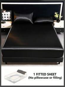 1件装奢华缎面床单，丝滑柔软，90克超细纤维，柔软亲肤，低致敏性，透气性佳，可机洗，抗皱防褪色，活力印花，聚酯纤维材质，耐用面料，家居床上用品 - 黑色 - 查看 2