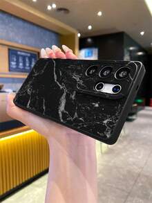 1pc Fashionable Minimalist Full-Screen Black Marble Pattern Painted, Black Matte Texture TPU Material Eye-Catching Anti-Drop Phone Case, Suitable As Gift For Boyfriend/Girlfriend, Compatible With Samsung, And Other Android Models - Multicolor - View 4