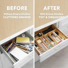 7-Piece Bamboo Drawer Organizer Storage Boxes Set, Natural Wood Tray Junk Drawer Organizers Multi-Use Divider Bins For Kitchen, Bathroom, Office Desk And Makeup Organization (7 Pack) - View 2