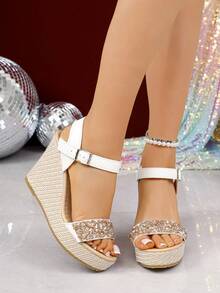 Nowe, modne, uniwersalne sandały na platformie i koturnie, wygodne buty wakacyjne w stylu europejskim i amerykańskim - Beżowy - Zobacz 1
