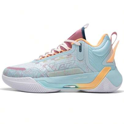 XTEP 余云第六代PRO男士篮球鞋，舒适透气后场篮球鞋，高帮系带运动鞋，透明蓝/荧光橙