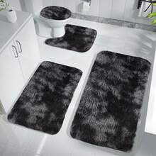 Bathroom Rug Mat Set 3/4/5 Piece, Mixed Color Bath Mat Set, Non-Slip Ultra Soft Carpet Mats, Water Absorbent With U-Shaped Toilet For Bathroom, Tub, Shower, Thick Bathroom Mat, Machine Washable Bath Mat For Bathroom Floor - Đen - Xem 4