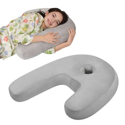 1 Picec J-Shaped Hollow Side Sleeping Pillow, Neck Support Breathable Ear-Friendly Pillow, Multi-Functional Support Pillow For Pregnant Women & Adults