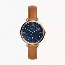 1 Piece Of Lady's Fossil Jacqueline Leather Bracelet Watch - 36mm Blue Dial With Date Display, Brown Leather Bracelet, Rose Gold Accents, Retro Elegant Style, Suitable For Daily Wear, Simple Design, Excellent Gift Choice - ES4274 - Blue - View 1