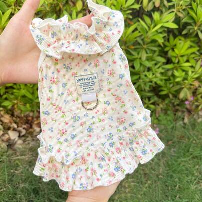 1pc Soft Pet Dress, Princess Style Apparel For Cats & Small Dogs, Breathable Floral Sundress For Poodle, Teddy, Bichon Frise In Spring/Summer