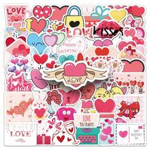 50张心形元素系列粉色个性化涂鸦卡通图案防水贴纸，适用于DIY剪贴簿、滑板、水瓶、行李箱、手机、节日礼物 - 多色的 - 查看 3