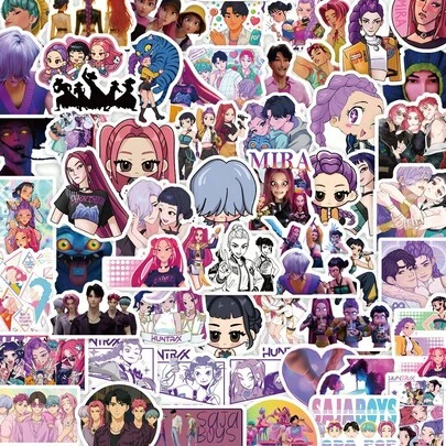 Hasbro 74 piezas Juego de pegatinas decorativas de temas mixtos - Personajes de dibujos animados enérgicos de K-Pop y patrones artísticos (incluidos retratos, estilos chibis y escenas), pegatinas reutilizables y resistentes al agua para decorar diarios, decorar cuadernos, manualidades DIY, scrapbooking, envoltura de regalos, accesorios de papelería, decoración de portátiles/estuches de teléfonos, decoración diaria, pegatinas de manualidades de fans de anime