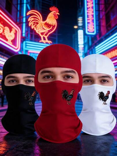3件/2件/1件 男女通用公鸡印花拉法帽滑雪面罩，适合户外运动、日常佩戴，可作礼物或帽子