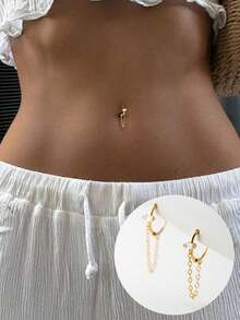 1件 925纯银 CZ 肚脐环/反向肚脐环/肚脐饰品/肚脐圈/铰链式弯曲肚脐环/肚脐夹环/鼻环，耳骨穿刺极简饰品婚礼派对饰品送她的礼物精美饰品 - 單隻 - 查看 1