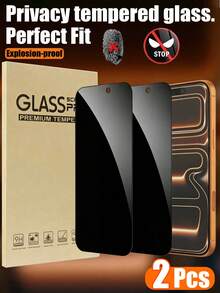 2pcs Privacy Screen Protector, Compatible With Apple 17/17Pro/17Promax/16 Promax,16,15 Pro Max, 15 Pro, 15 Plus, 15 Pro, 14 Pro Max, 14 Pro, 14 Plus, 13 Pro Max, 13, 12 , 11 Anti-Peeping Tempered Glass Protective Case, Anti-Scratch, Anti-Shock, Anti-Oil, Anti-Fingerprint Coating - Black - View 19