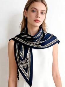 1pc Fashionable Retro Minimalist Striped Print Versatile Triangle Scarf/Shawl, Suitable For Daily, Office, Vacation Occasions - Brown - View 4