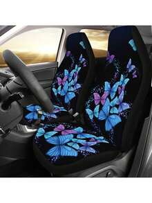 一套蝴蝶图案透气汽车座椅套，适用于SUV和轿车，可水洗四季通用汽车座椅垫 - 彩色 - 查看 7