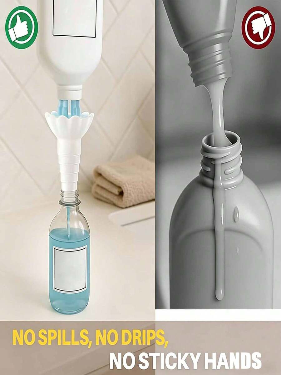 1 Set Universal Bottle Mouth Empty Refill Kit - Reusable Liquid Transfer Adapter With Anti-Spill Funnel, Suitable For Soap, Shampoo, Conditioner, Lotion And Bathroom Use