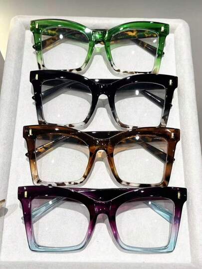 1-4 piezas Gafas de mujer con marco de plástico geométrico de doble tono y lentes transparentes de moda, elegantes, clásicas, modernas y versátiles, adecuadas para vacaciones, negocios, oficina, regalos festivos, accesorios de moda