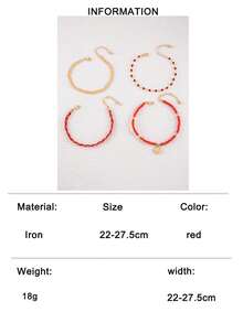 imoli 4 st/set Fashionabla strandsemesterstil Glaspärlor Vävda Rep Flygplanskedja Legering Snäckskal Fotlänk Set, Sommar Strandfest Smycken Present För Kvinnor - Multifärgad - Visa 14