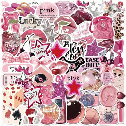 100pcs Y2K Pink Graffiti Stickers, Decorative Stickers For Scrapbooking