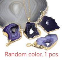 1pc Natural Quartz Crystal Slice Pendant, Asymmetrical Agate Slice Pendant With Gold Plated Edge, Jewelry - Gold Cave Pendant - View 3