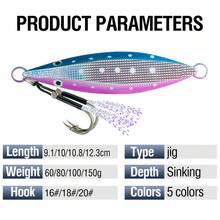 5 piezas de señuelos de pesca con brillo de hundimiento rápido de 60g-150g para lanzamiento, señuelos de metal para pesca de altura con anzuelos asistentes para lubina y trucha - Multicolor - Ver 10