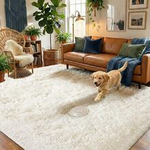 Soft Shaggy Area Rug For Living Room, Fuzzy Rug For Bedroom, Room Decor, Indoor Fluffy And Floor Carpet Home For Decor Aesthetic, Non-Slip Fluffy Rug, Ideal Gift For Mother's Day Housewarming, Easter, Dry Clean Only, With 4 Carpet Stickers, Beige - 米白 - 查看 3
