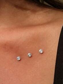 1Set Versatile Surgical Steel 14G Internally Threaded AAAAA+ Cubic Zirconia Microdermal Piercing Jewelry Set For Women & Men Daily Wear & Party - Style C - View 3