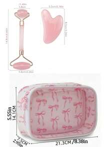 7pcs Sleepover Party Essentials Gift Set, Includes Makeup Bag With Cute Butterfly Print, Satin Sleep Mask, Face Massager, Hair Ties, Comb - Multicolor - View 8