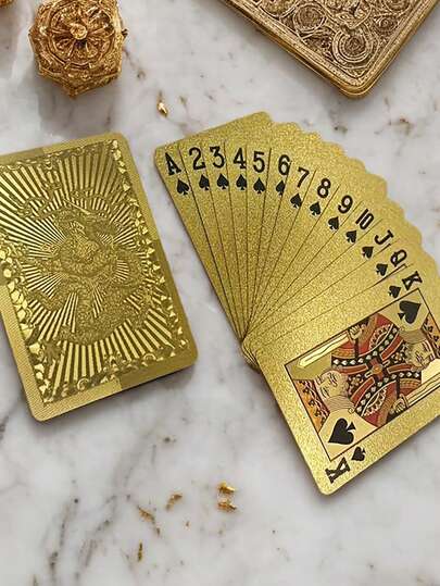 1副金色龙纹扑克牌，哑光表面，图案精美，采用耐用硬化牌面，设计优雅，适合扑克游戏之夜和派对聚会，高清专业扑克牌，设计优雅——完美适用于魔术表演、多人棋盘游戏、婚礼派对、生日、礼品和收藏。