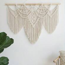 1pc Bohemian Macrame Wall Hanging - Large Handwoven Tassel Lace Tapestry With Wooden Rod, Acrylic Fiber Fabric, Horizontal Indoor Wall Decor For Living Room, Bedroom, Or Headboard, Bedroom Accent Piece | Bohemian Style | Handwoven Texture - 米白色 - 查看 7
