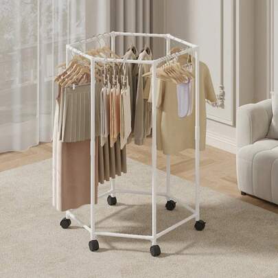 Perchero giratorio de piso hexagonal para dormitorio, perchero de abrigos, secadora de ropa interior móvil, organizador de prendas, soporte para sombreros
