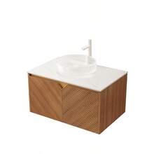 RUBEN 30" Wall-Mounted Brown Oak Plywood Cabinet And Carrara White Sintered Stone Countertop NO Basin NO Faucet And Sink Cover - Gỗ sồi nâu + Đá trắng Carrara + Ván ép + Đá nung kết - Xem 5