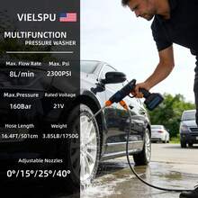 Vielspu Portable Pressure Washer Battery Powered, Cordless Car Power Washer Cordless,2 Battery Hidrolavadora Inalambrica Handheld With 2 Nozzle,Power Cleaner - US A Type Plug(110-127V) - View 4