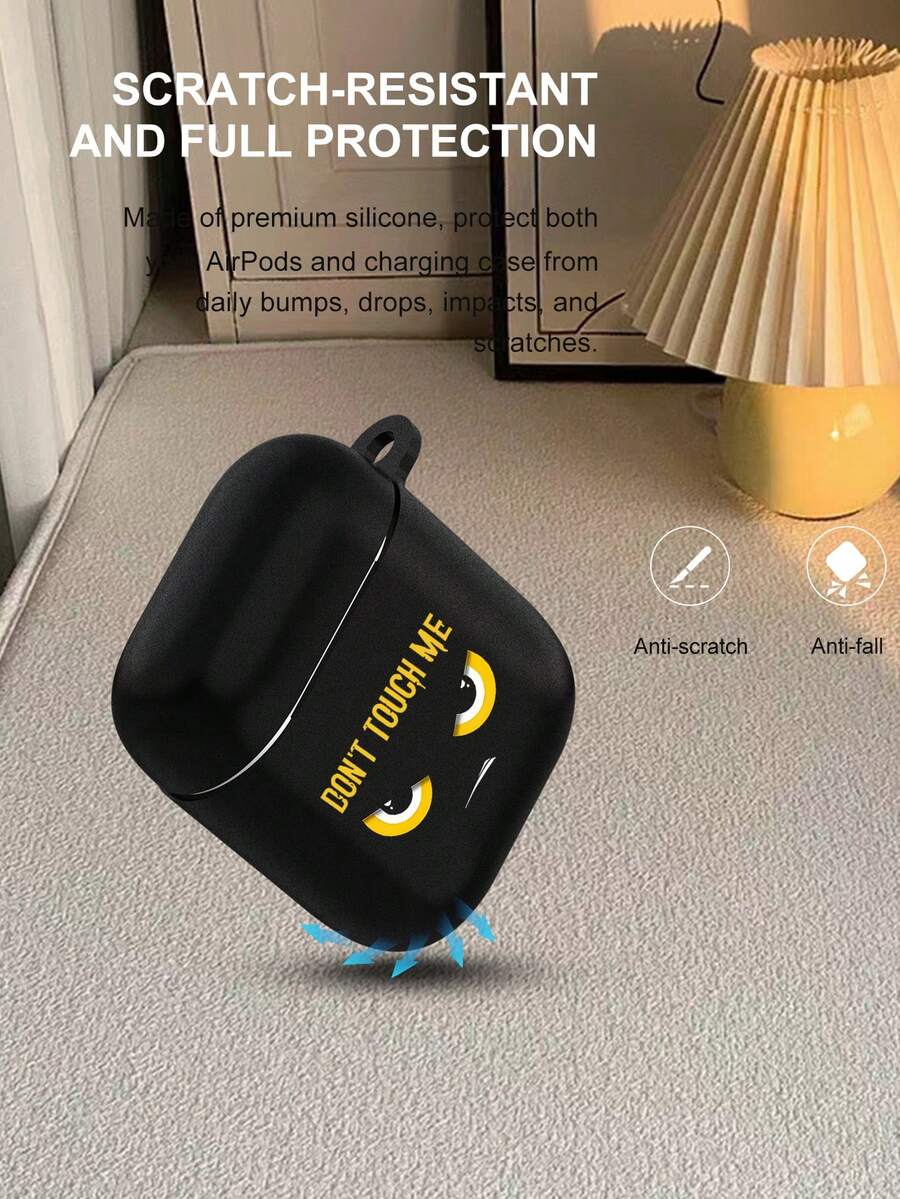 1个“别碰我”卡通表情黄色英文标语2D印花图案时尚百搭个性化耳机保护套，创意神秘风格，适合作为礼物送给女朋友、闺蜜、妻子、爱人、阿姨、老板、姐妹、情侣、同学、老师，生日/节日礼物，黑色哑光软保护套，兼容 2/3/4/PRO/PRO2/PRO3 - 黑色 - 查看 1