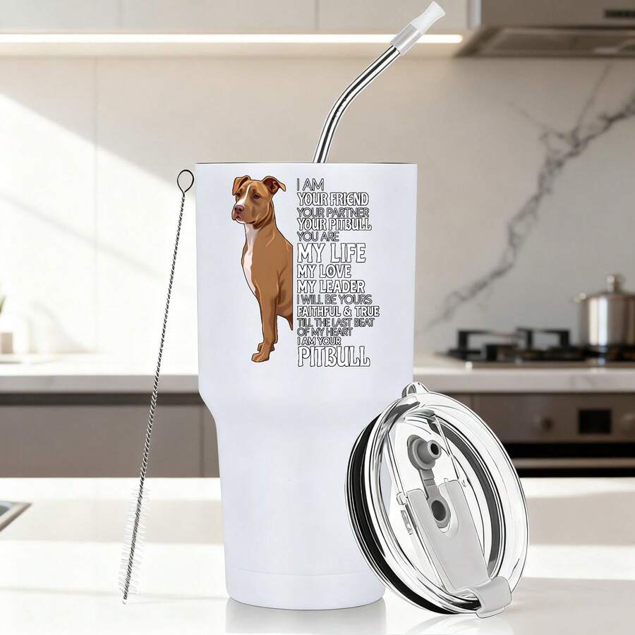 30oz Stainless Steel Tumbler Black White Options, I Am Your Friend Your Companion Your Pitbull My Life My Love My Leader Faithful True I Am Your Pitbull Graphic Cups, Insulated Travel Coffee Mug With Lid And Straw , Double Wall Vacuum Reusable Travel Cups, Funny Birthday Party Gift For Women & Men - trắng - Xem 1