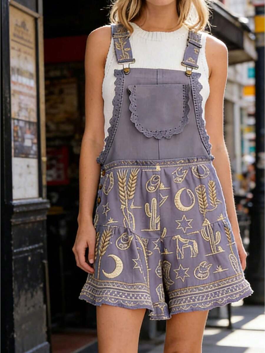 Cccoqdj Women's Summer Straps Floral Print Ruffle Short One Piece Jumpsuits Rompers Overall Dress Cute Sleeveless Flared Boho Pattern Print Women Clothes, Romper Wide Leg Jumpsuit Y2k Casual Streetwear Going Out Outfits, Tropical Vacation Outfits Women, Summer Outfit For Women, Spring Outfits For Women, Beach Outfits For Women, Cruise Outfits For Women - Vàng - Xem 1