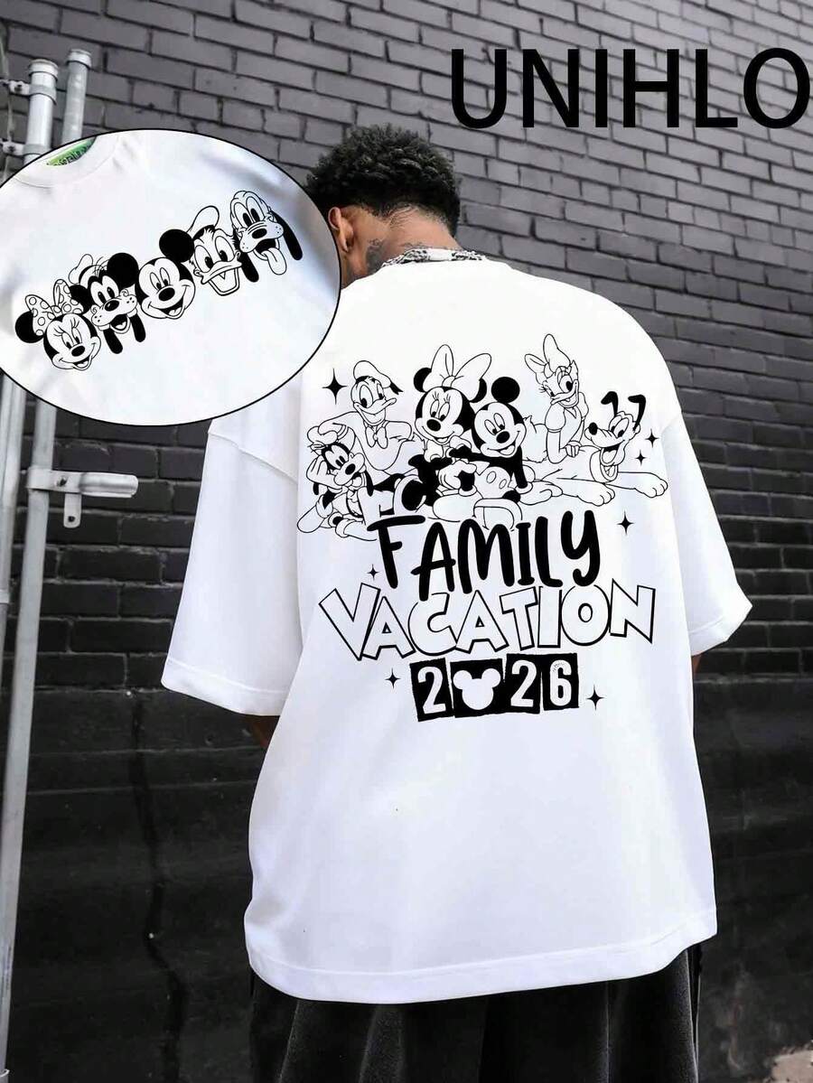 Disney Mickey  Print  Summer Casual Versatile Pure Cotton T-Shirt Suitable For Any Place - White - View 1