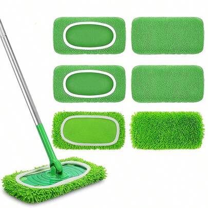 6 件装，4 个轻型 + 2 个重型，可重复使用的超细纤维拖把垫，适用于扫地机器人 - 干湿两用可互换清洁布，可水洗拖把头替换装，适用于地板清洁系统
