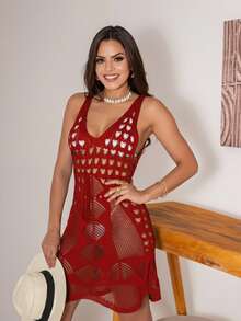 Women Sweater Dresses - Rojo - Ver 2