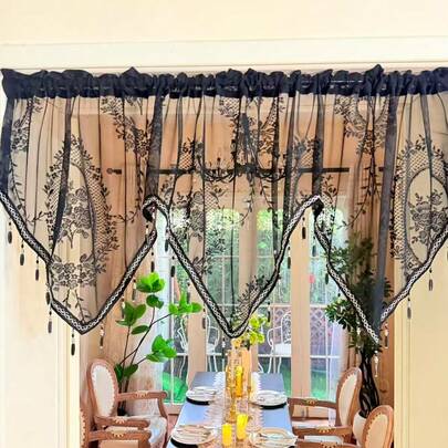 1 قطعة ستارة قصيرة غير متماثلة مزخرفة بنقشة نباتية، متعددة الألوان مناسبة لديكور المطبخ والنوافذ البارزة والستائر الكافيه