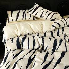 4pcs Soft Washed Silky Bedding Set, AB Version Spring/Summer Minimalist Bed Sheet Set (1pc Duvet Cover, 1pc Bed Sheet, 2pcs Pillowcases), Silky Smooth Sleep, Lightweight All-Season Bedding Suitable For Single Bed, Double Bed, Hotel, Dorm, Whole Family, With Zipper, Removable, Machine Washable, Room Decor - Multicolor - View 7