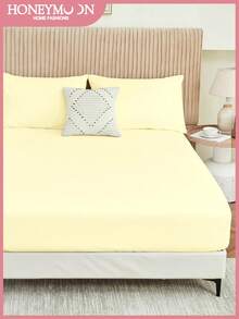 1 bộ ga trải giường màu trơn - Vải nỉ polyester, 4 góc có chun co giãn, phù hợp với nệm dày 9-12 inch, chống nhăn, thích hợp cho giường cỡ T/F/Q/K ở nhà và ký túc xá, đạt chứng nhận Oeko-Tex, màu vàng nhạt. - Vàng nhạt - Xem 2