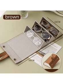 1pc Foldable Hanging Fashionable Eyeglass Storage Box, Portable Eyewear Case (2 Slots Black / 3 Slots Brown) - Black - View 7