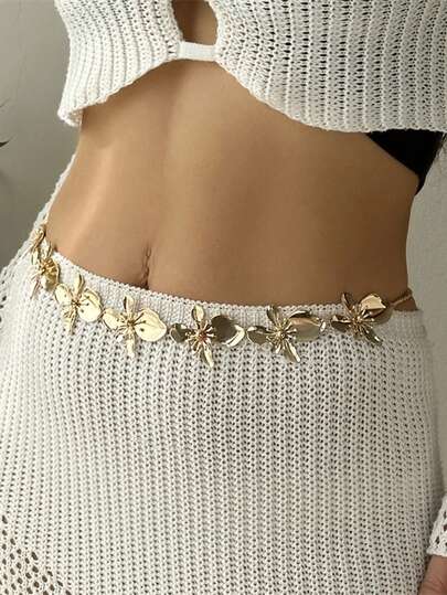 1pc Metal Butterfly & Flower Decor Waist Chain