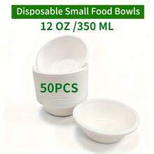 4/50/100 个 12 盎司（约 350 毫升）/17 盎司（约 500 毫升）一次性可堆肥纸碗，散装甘蔗渣碗，耐用碗，适合盛放麦片、零食、沙拉 - 白色 - 查看 11